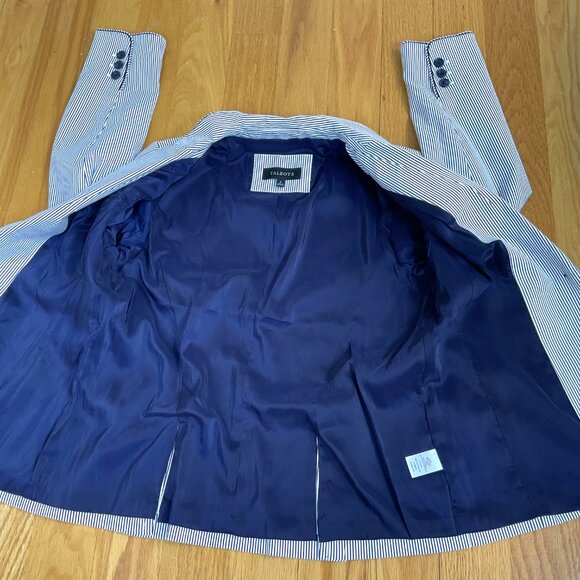 Talbots Blazer Pinstripe Cotton Gray White (8) - Picture 6 of 10